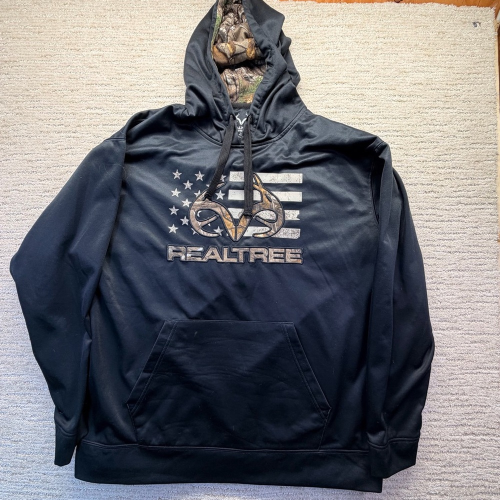Realtree Hoodie Mens XL Black Antlers Camo American Flag Sweatshirt Hunting